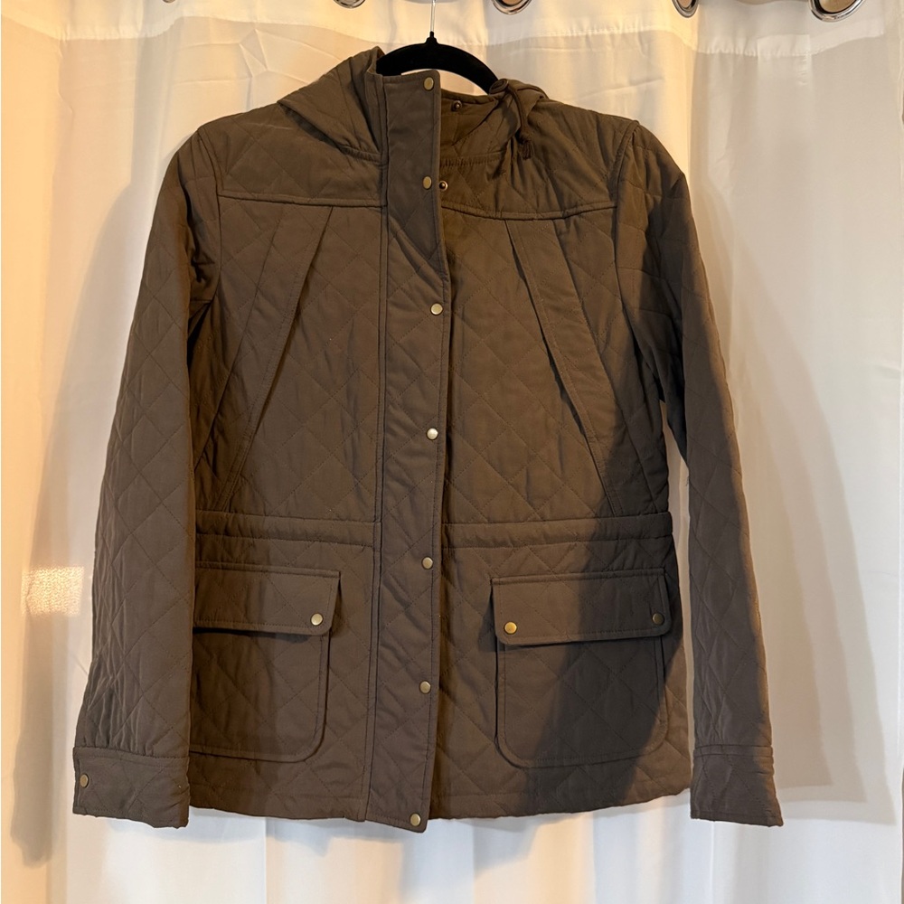 anyFAM Brown Quilted Hooded Jacket Fully Lined Size 2